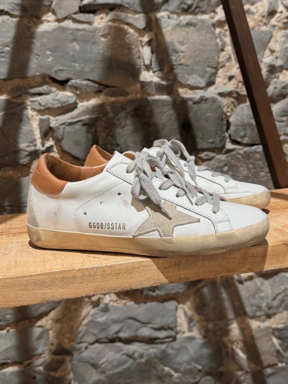 Golden Goose White Leather Brown Tab Distressed Superstar Low-top Sneakers